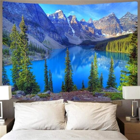 Nature Tapestry Wall Hanging Mountain Tree Tapestries Forest Tapestry - Picture 1 of 7